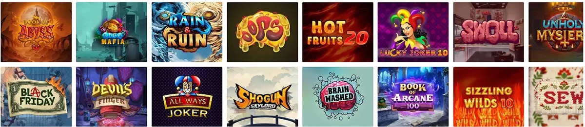 Online slot games grid featuring a variety of classic, joker, fruit, and adventure-themed slots